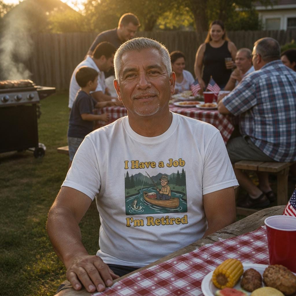 I Have a Job I'm Retired T-Shirt | Fishing Canoe Retirement Design