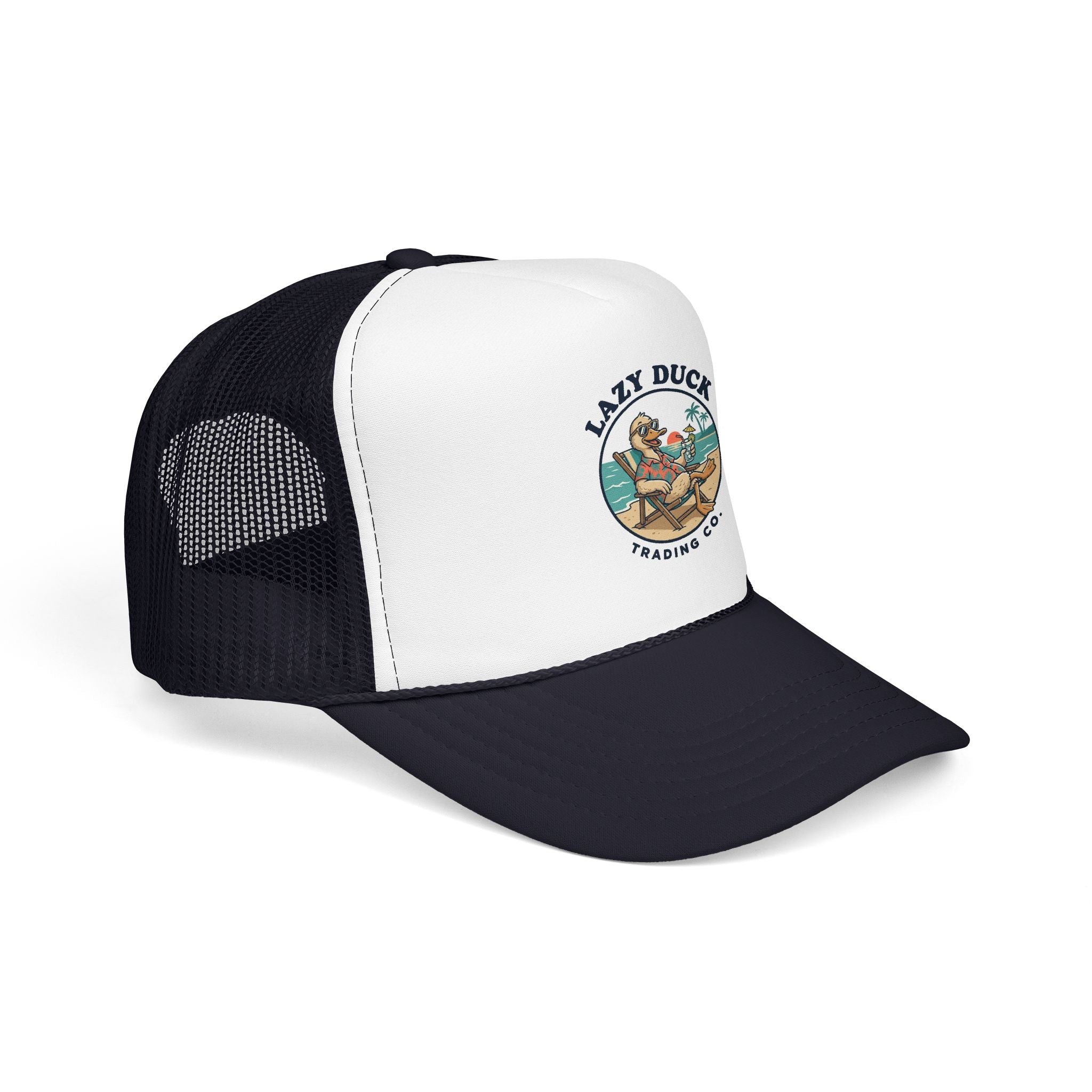 Lazy Duck Trading Co. Foam Trucker Hat — Vintage Beach Duck Logo Cap