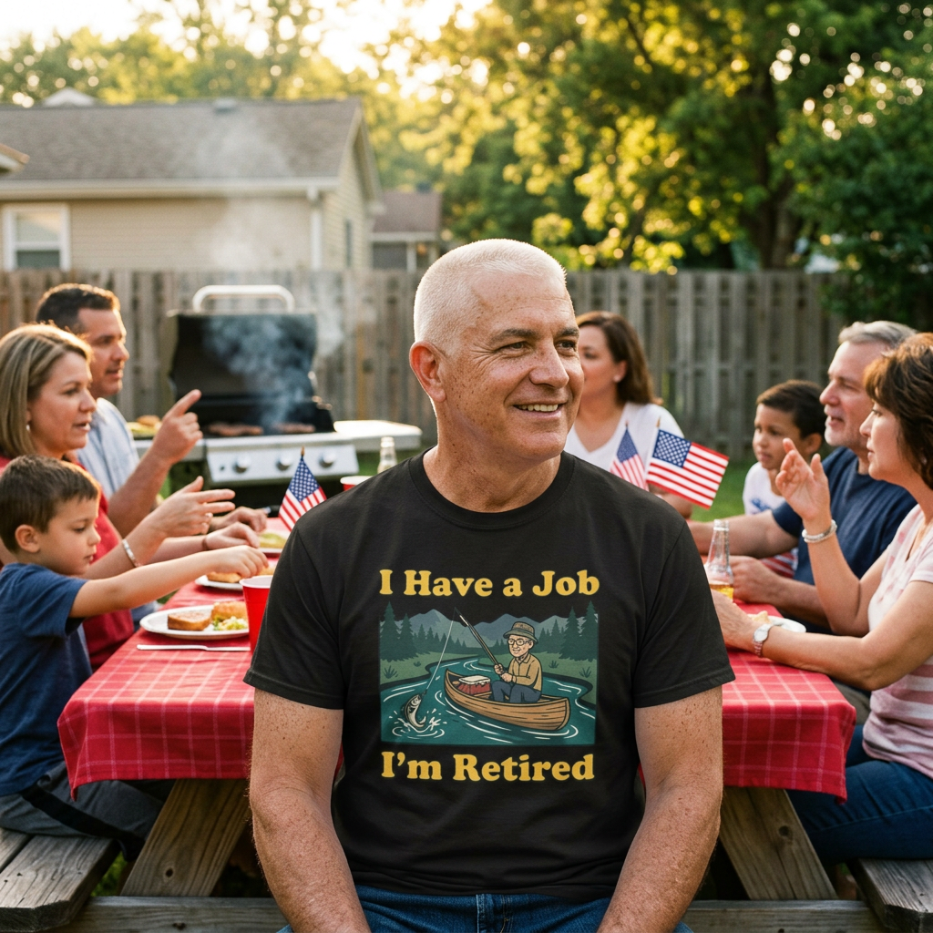 I Have a Job I'm Retired T-Shirt | Fishing Canoe Retirement Design