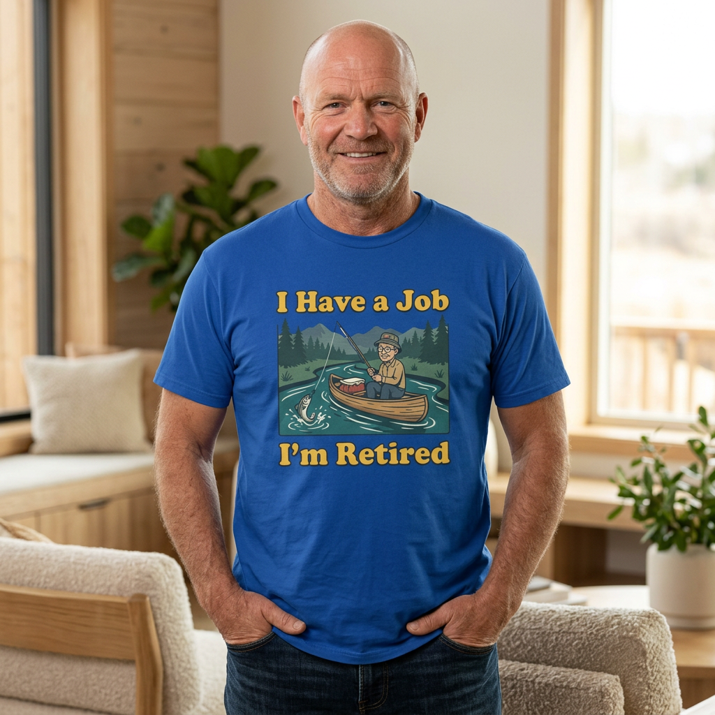 I Have a Job I'm Retired T-Shirt | Fishing Canoe Retirement Design