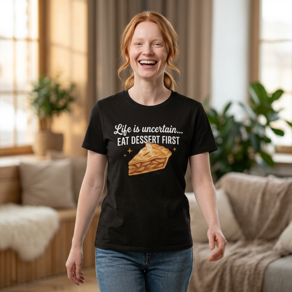 Life is Uncertain Eat Dessert First T-Shirt | Slice of Pie Tee