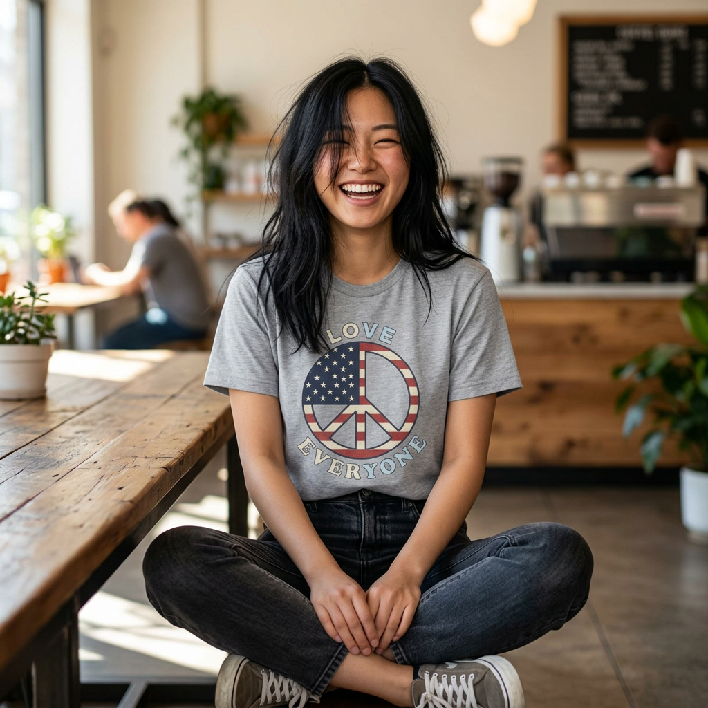 American Flag Peace Sign Love Everyone T-Shirt | Patriotic Peace Tee