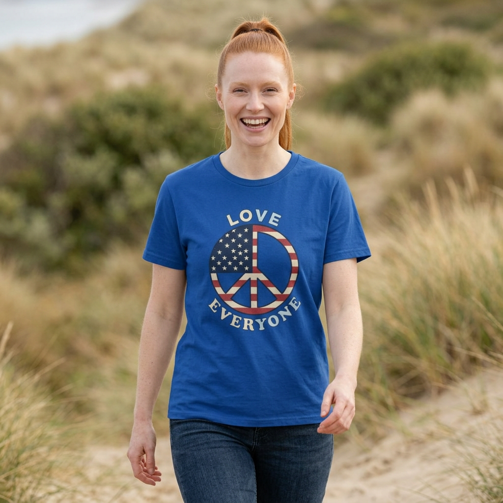 American Flag Peace Sign Love Everyone T-Shirt | Patriotic Peace Tee