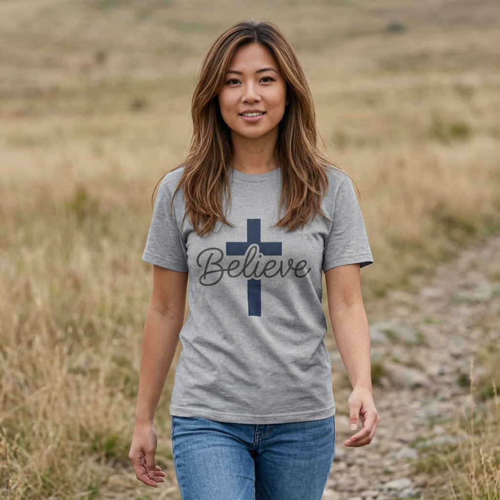 Believe Script Tee | Inspirational lettering, radiant sunburst design
