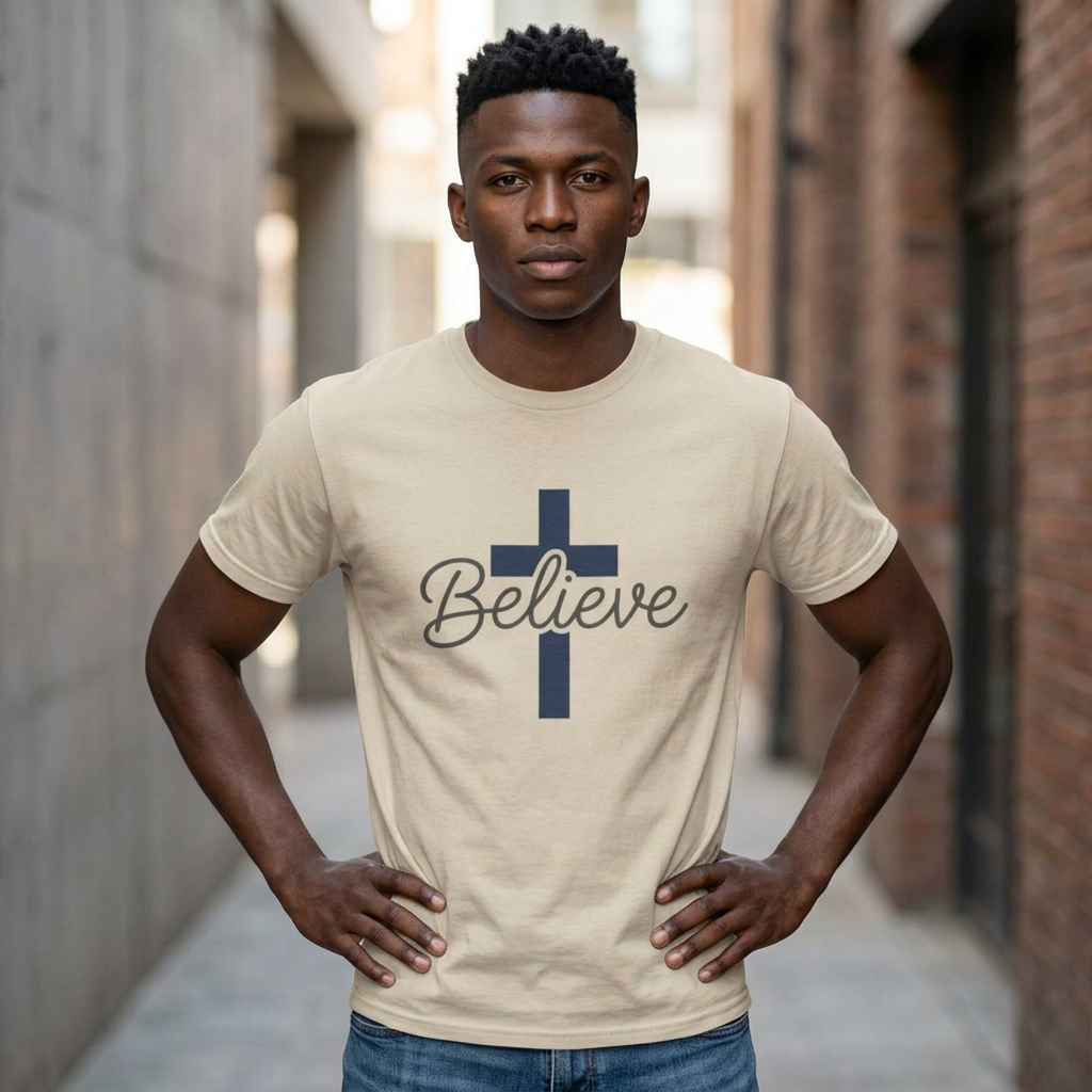 Believe Script Tee | Inspirational lettering, radiant sunburst design