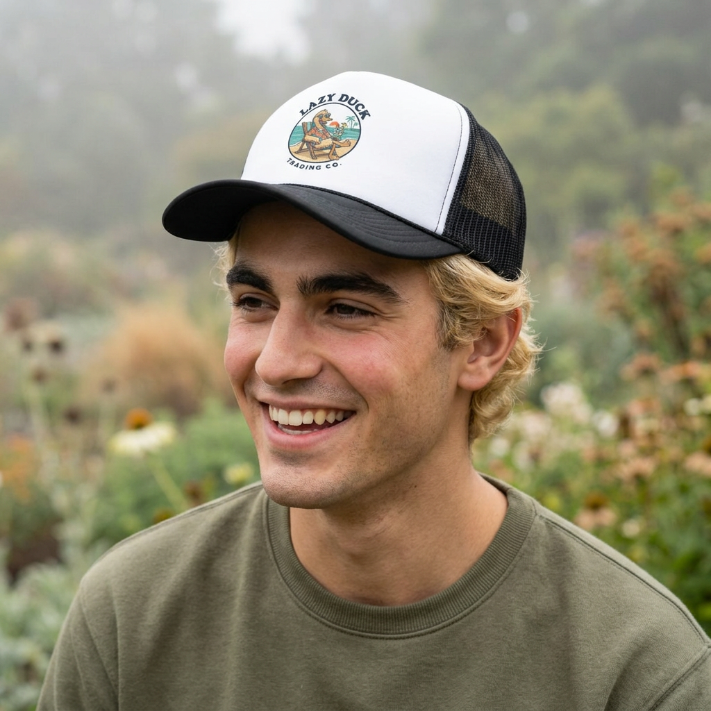 Lazy Duck Trading Co. Foam Trucker Hat — Vintage Beach Duck Logo Cap