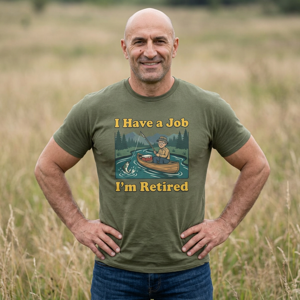 I Have a Job I'm Retired T-Shirt | Fishing Canoe Retirement Design