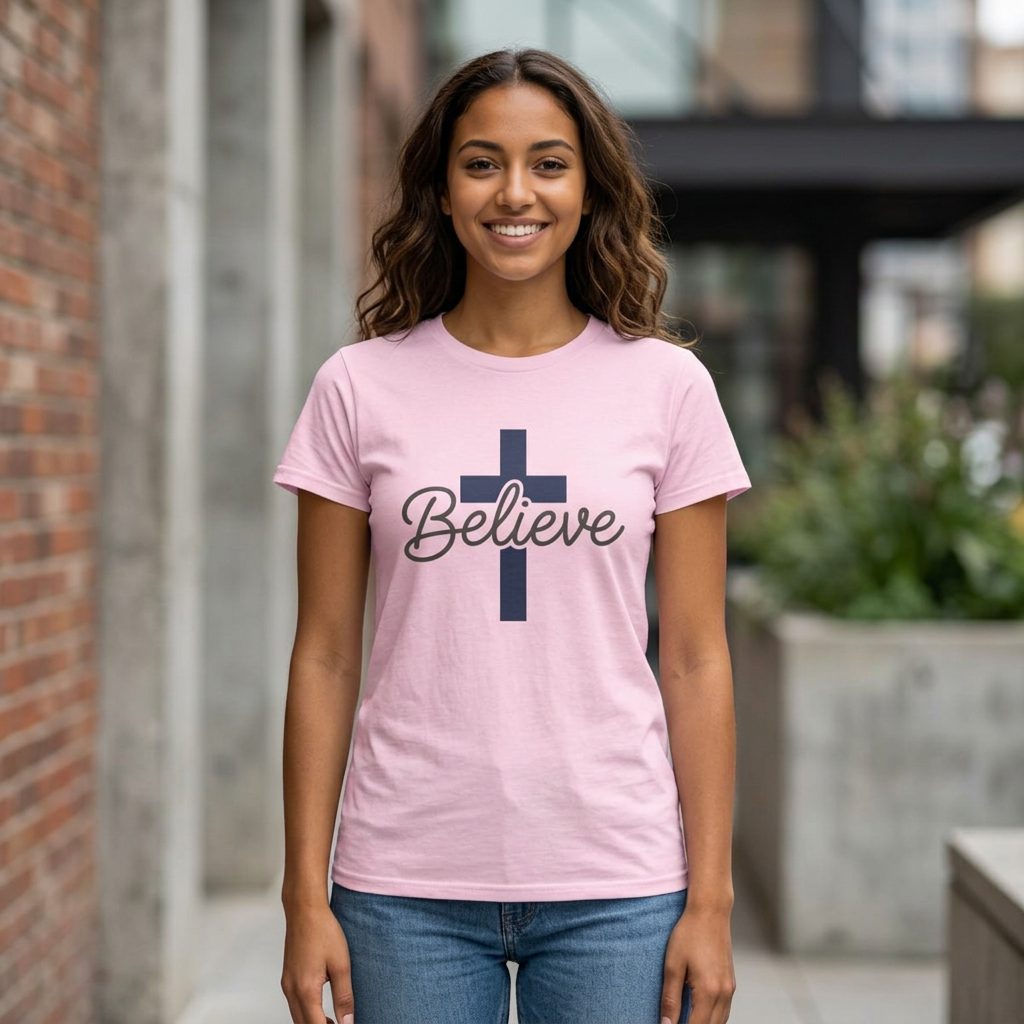 Believe Script Tee | Inspirational lettering, radiant sunburst design