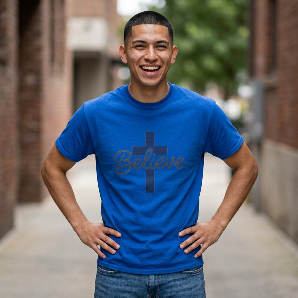Believe Script Tee | Inspirational lettering, radiant sunburst design