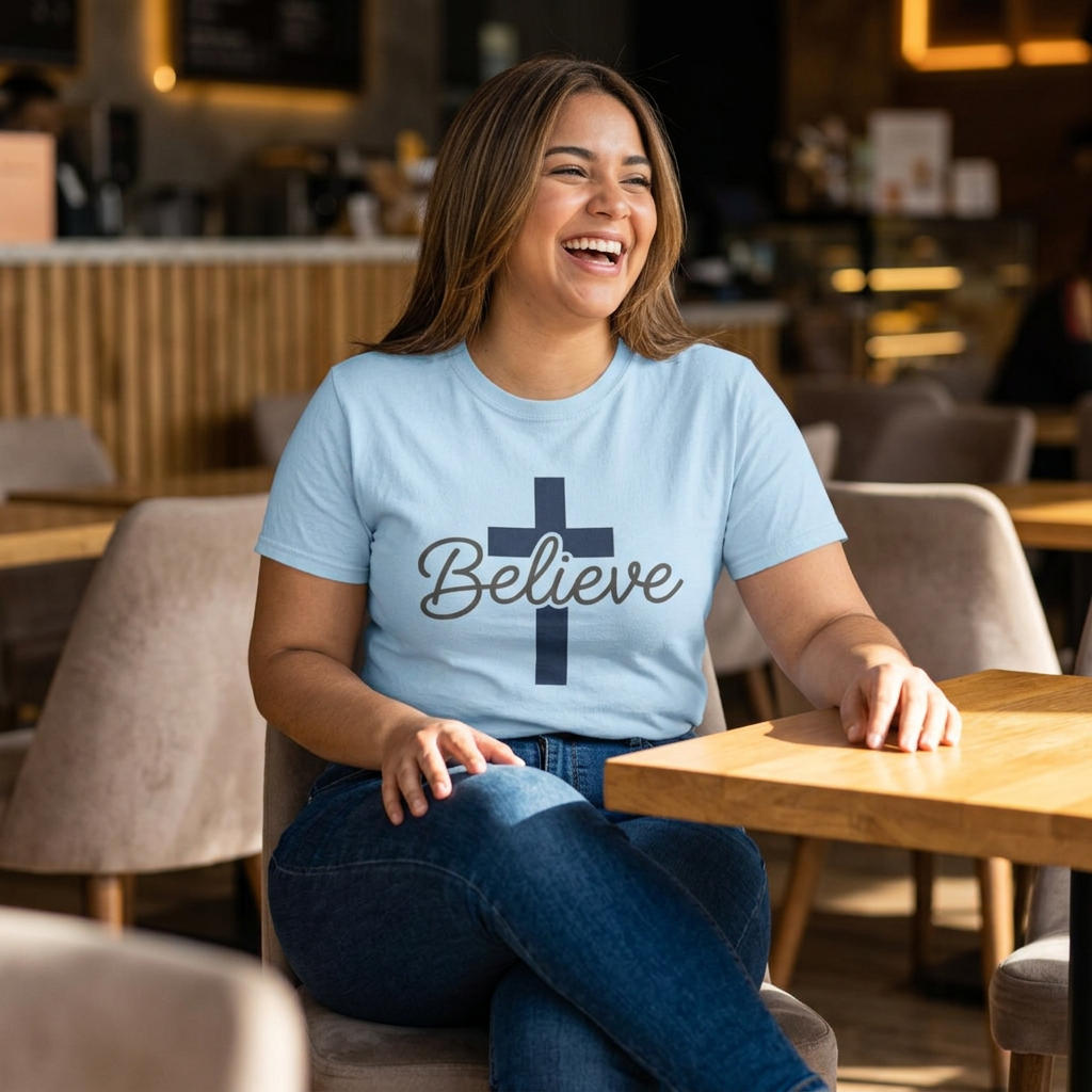 Believe Script Tee | Inspirational lettering, radiant sunburst design