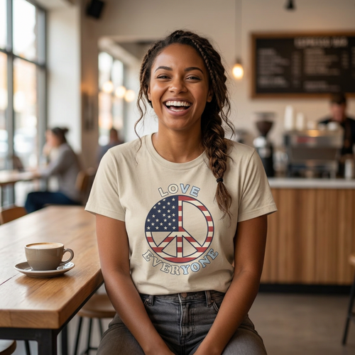 American Flag Peace Sign Love Everyone T-Shirt | Patriotic Peace Tee