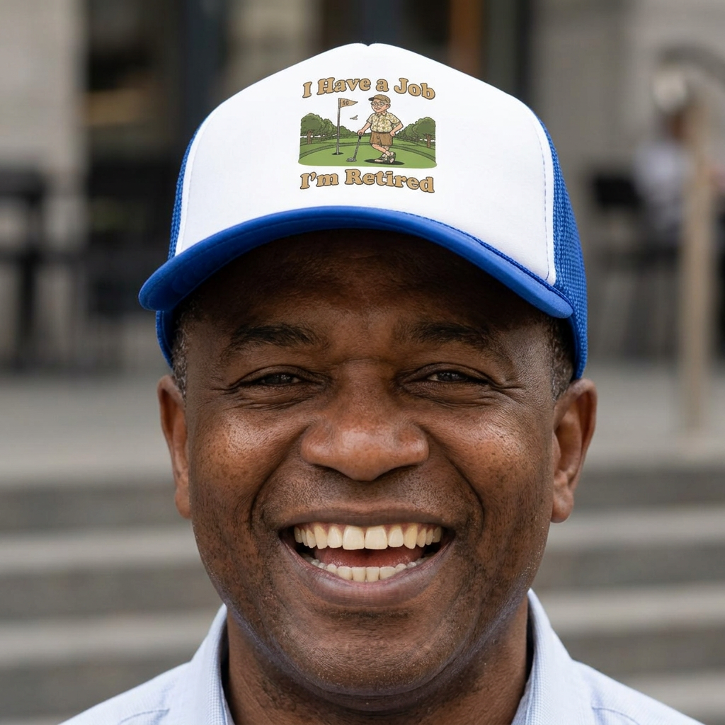 Retired Golfer Trucker Hat — "I Have a Job, I'm Retired" Foam Cap