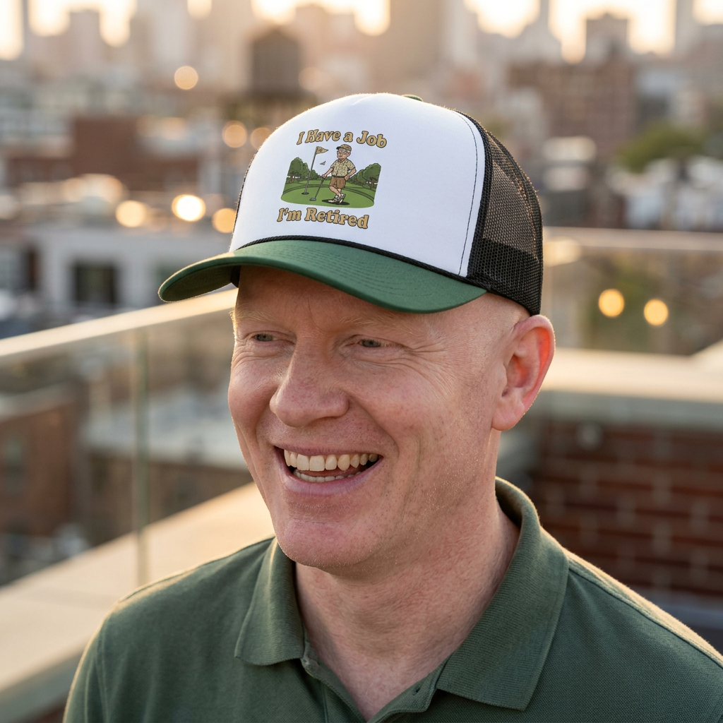 Retired Golfer Trucker Hat — "I Have a Job, I'm Retired" Foam Cap