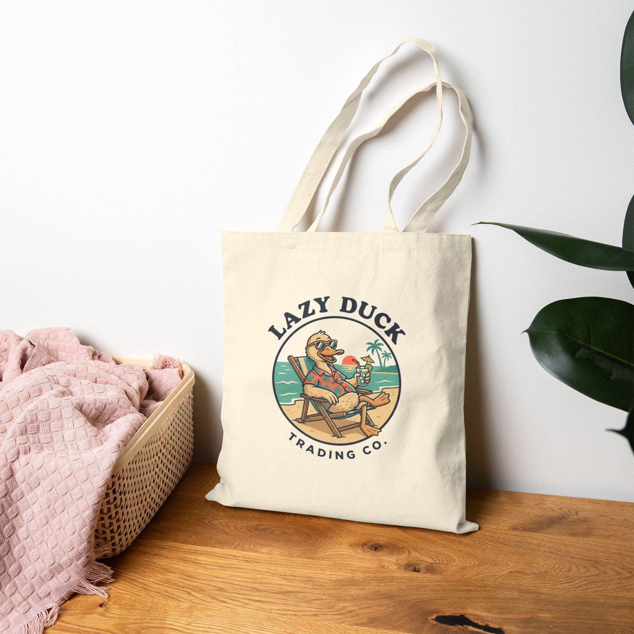 Lazy Duck Trading Co. Beach Canvas Tote Bag | Retro Coastal Market Bag