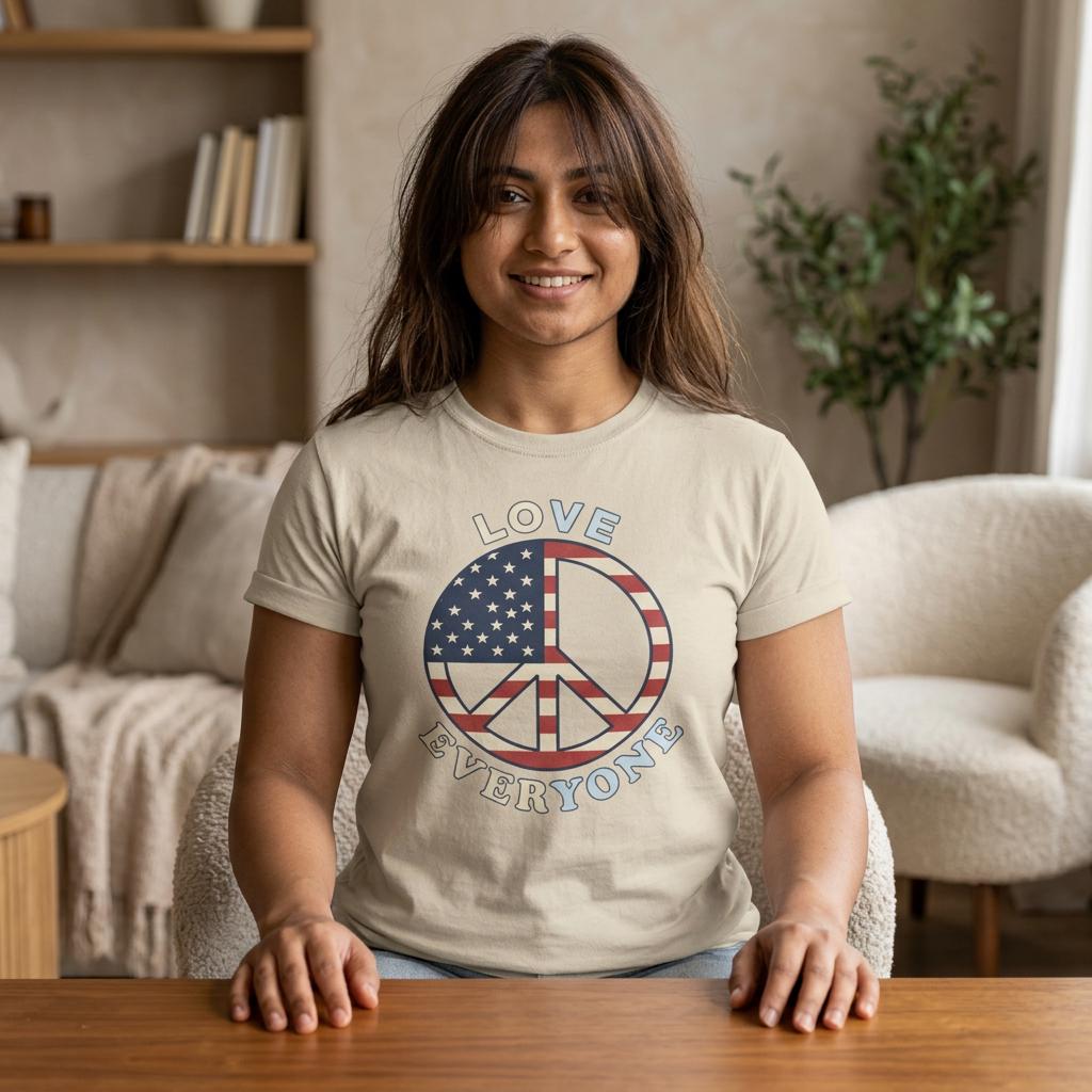 American Flag Peace Sign Love Everyone T-Shirt | Patriotic Peace Tee
