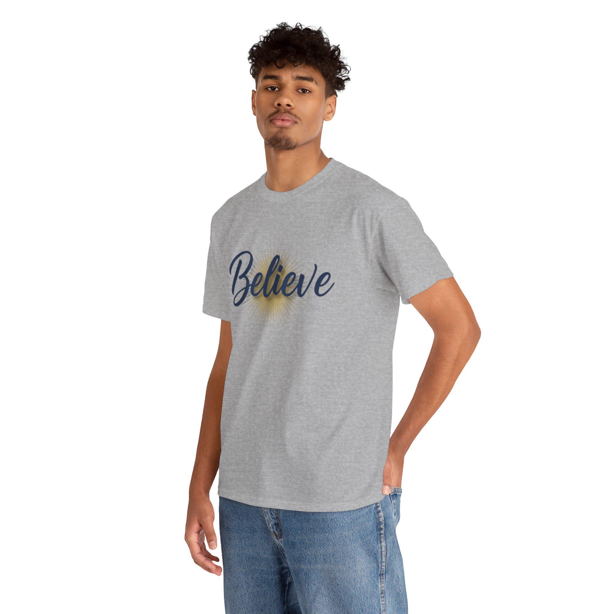 Believe Script Tee | Inspirational lettering, radiant sunburst design