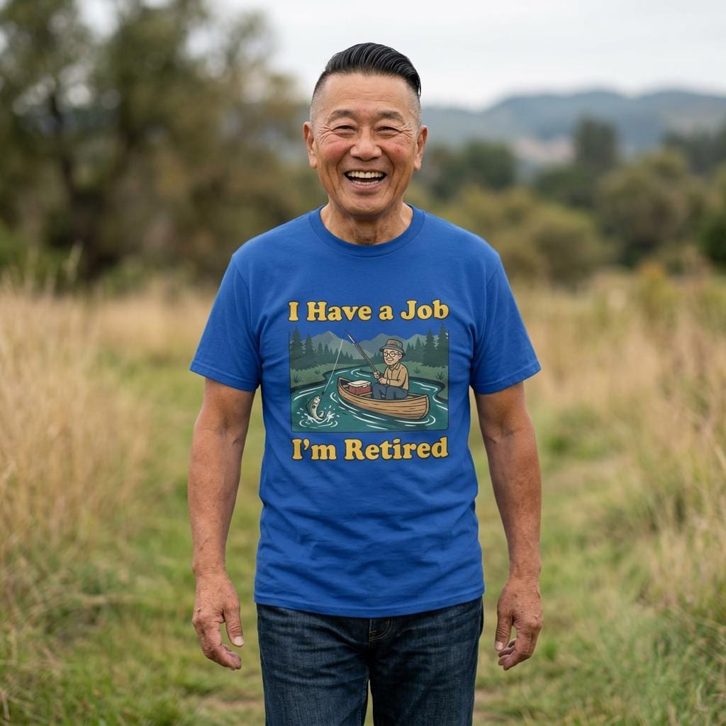 I Have a Job I'm Retired T-Shirt | Fishing Canoe Retirement Design