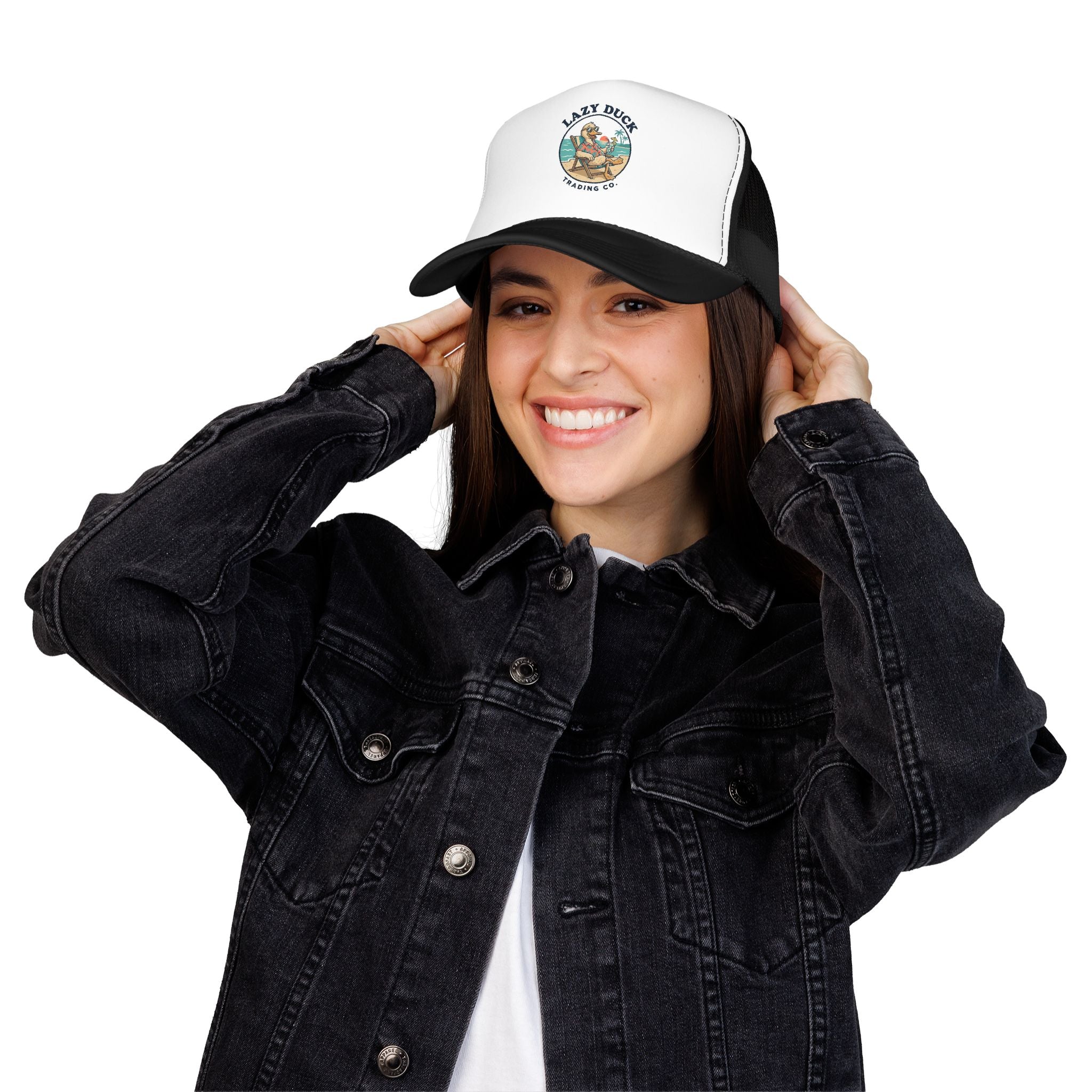 Lazy Duck Trading Co. Foam Trucker Hat — Vintage Beach Duck Logo Cap