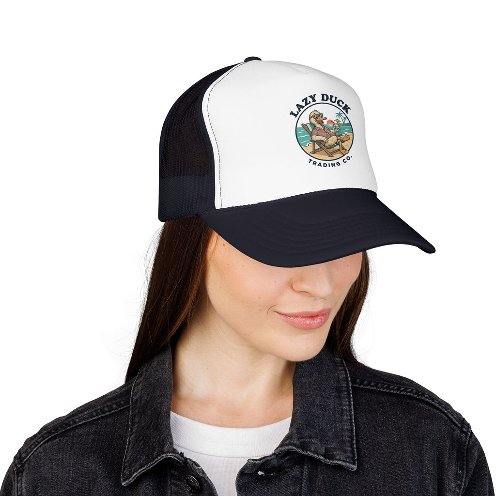 Lazy Duck Trading Co. Foam Trucker Hat — Vintage Beach Duck Logo Cap