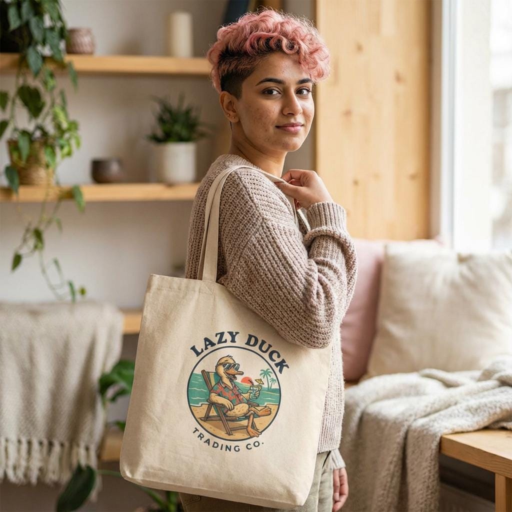 Lazy Duck Trading Co. Beach Canvas Tote Bag | Retro Coastal Market Bag