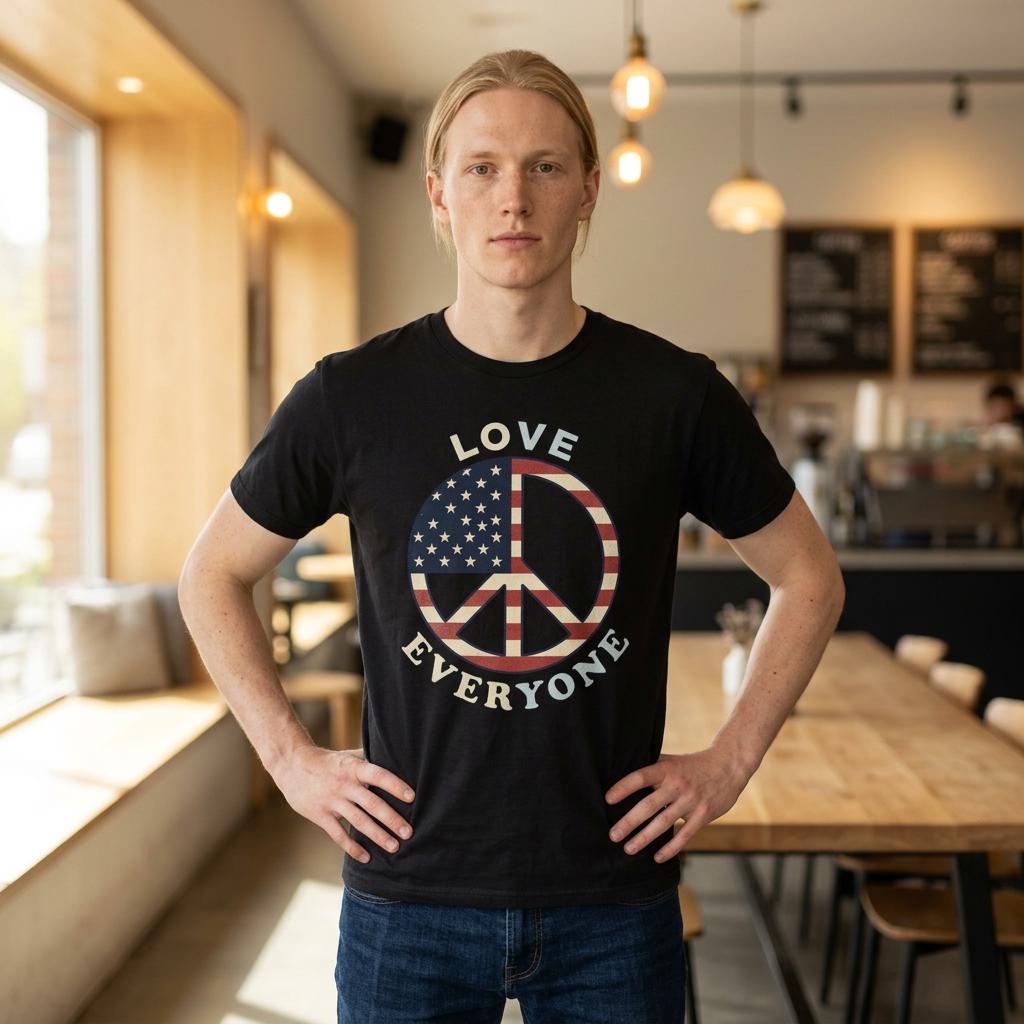 American Flag Peace Sign Love Everyone T-Shirt | Patriotic Peace Tee