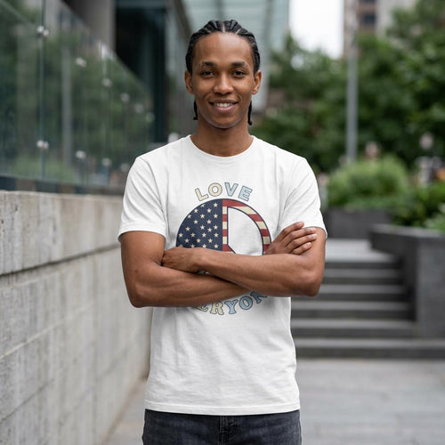 American Flag Peace Sign Love Everyone T-Shirt | Patriotic Peace Tee