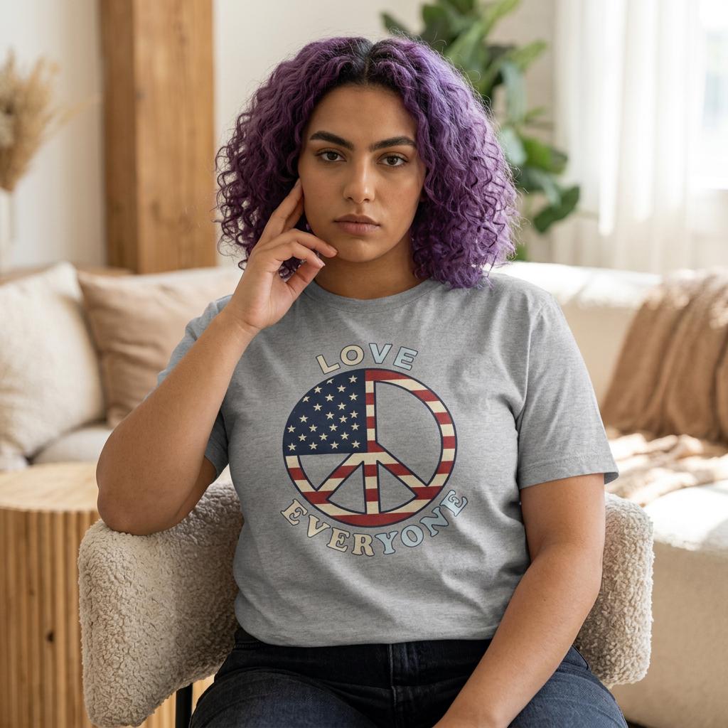 American Flag Peace Sign Love Everyone T-Shirt | Patriotic Peace Tee