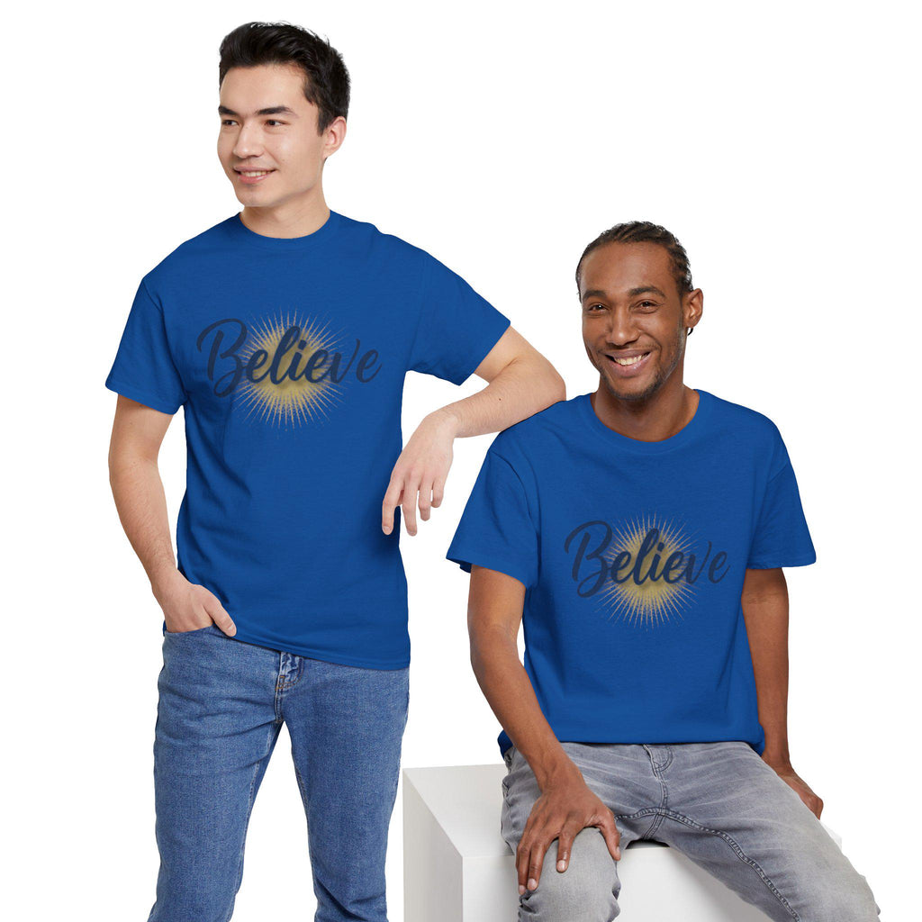 Believe Script Tee | Inspirational lettering, radiant sunburst design