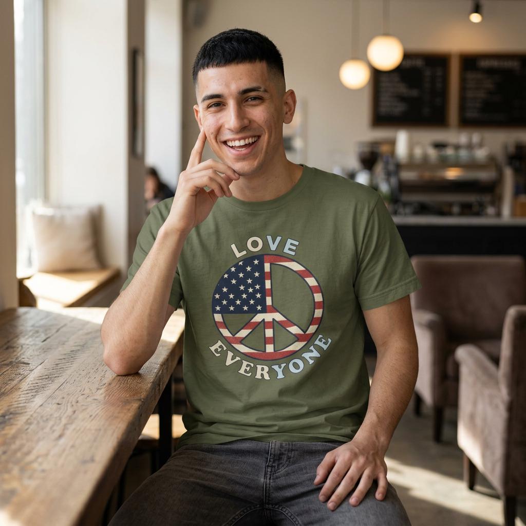 American Flag Peace Sign Love Everyone T-Shirt | Patriotic Peace Tee