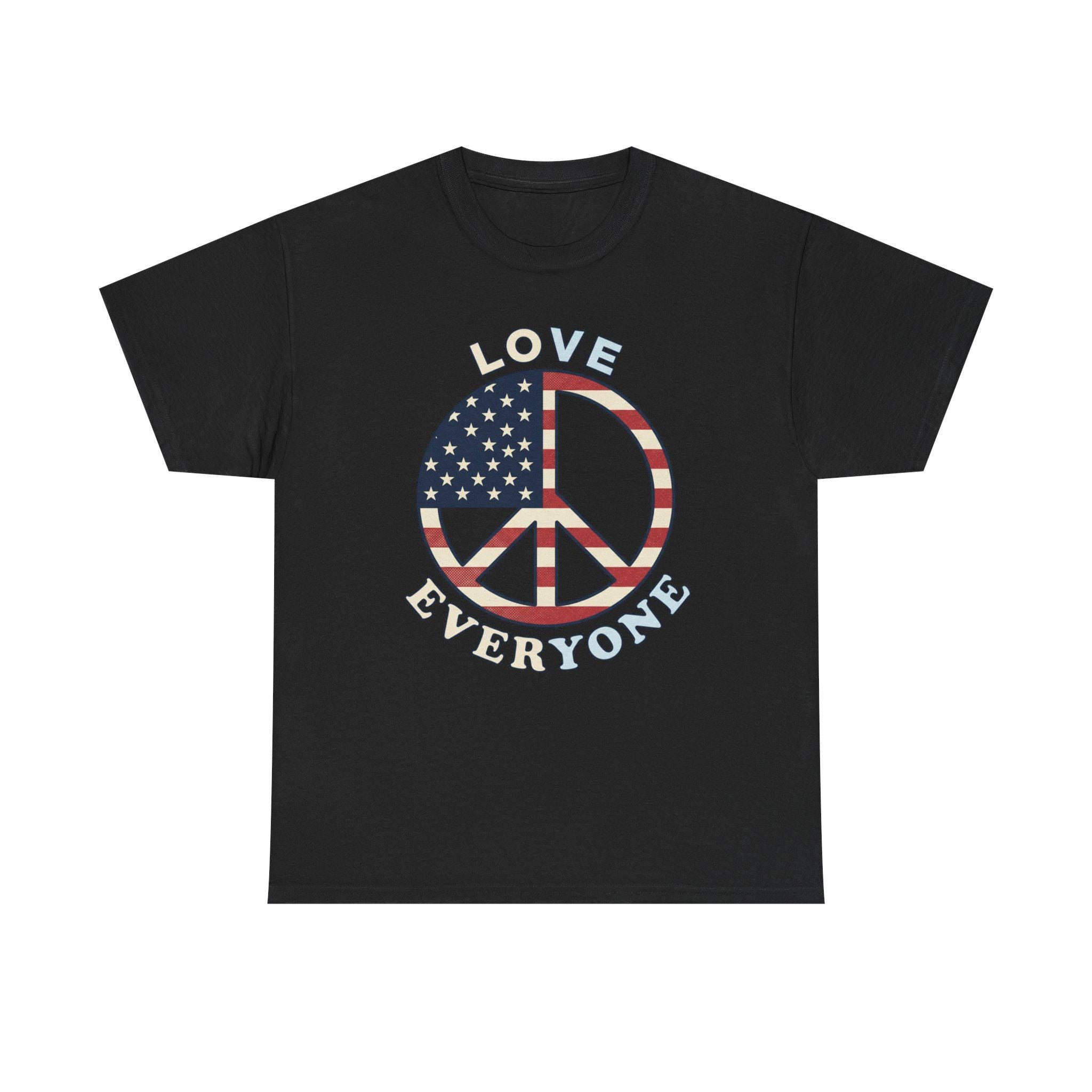 American Flag Peace Sign Love Everyone T-Shirt | Patriotic Peace Tee