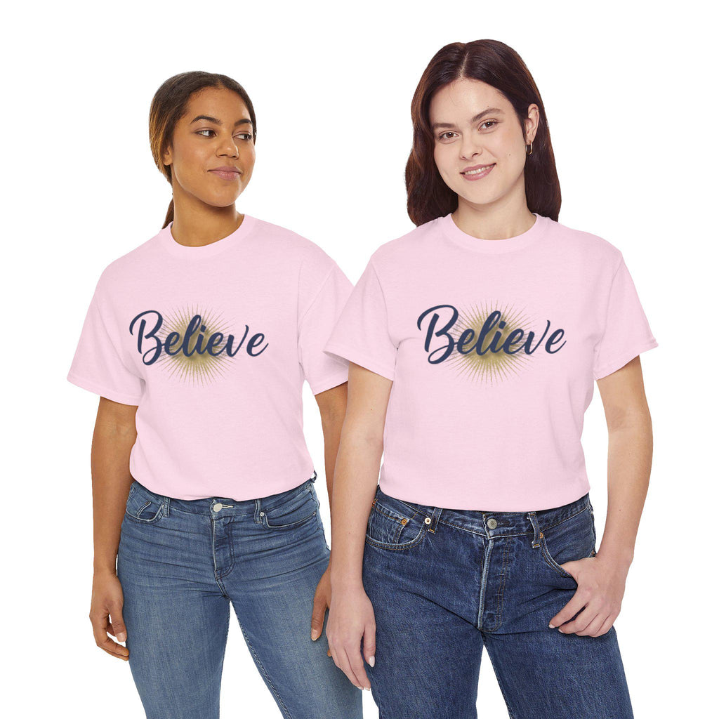 Believe Script Tee | Inspirational lettering, radiant sunburst design