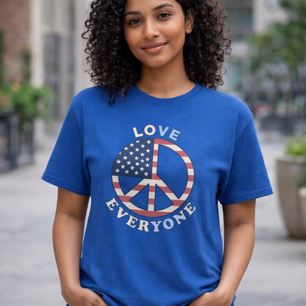 American Flag Peace Sign Love Everyone T-Shirt | Patriotic Peace Tee